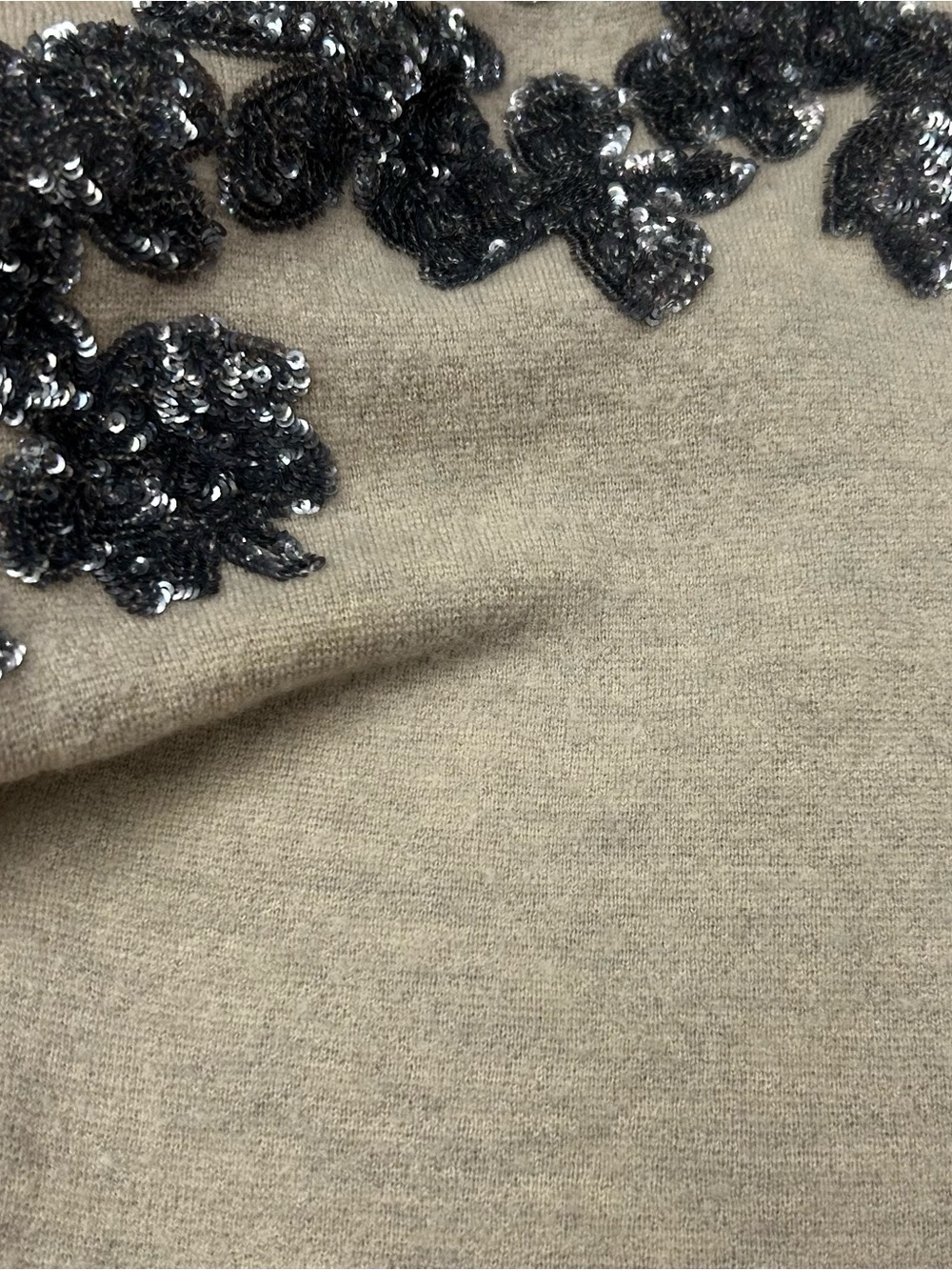 J. CREW Gray Crewneck Sweater Merino Wool with Floral Sequin Embellishment - Picture 5 of 8